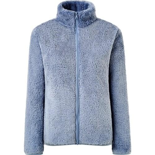 Winter Blue Fleece Oversize Jacket Women Thick Girls Fluffy Furry Double Sided Polar Fleece Fabric Faux Fur Coat Long Sleeve Top