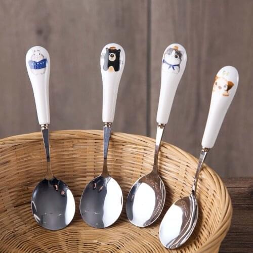 1Pc Cute Dessert Spoon Stainless Steel Coffee Spoons with Ceramic Handle Candy Tea Spoons Tableware Sugar Skull Spice Spoon
