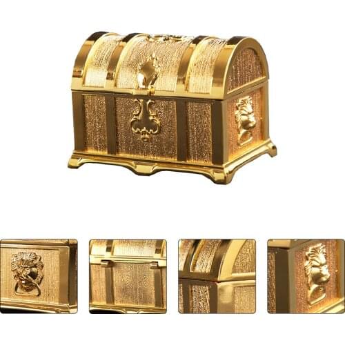 1Pc Pirate Treasure Chest Ornament Classical Jewelry Storage Organizer (Golden)