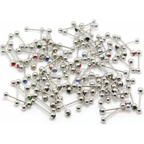 100pcs mix 10 colors Stainless Steel Tongue Nipple Rings One Side Crystal Ball Piercing Barbell Body Jewelry Fashion