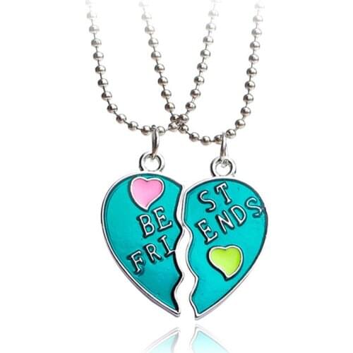 2Pcs/Set Best Friends BFF Necklaces For 2 Heart Candy Color Bestfriend Necklace Cute Friendship Keepsake Gift For Girls Jewelry