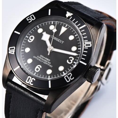 2021 CORGEUT Mens Watch Top Brand Seagull Movement Automatic Mechanical Leather Waterproof Mens Clock Watch Relogio Masculino