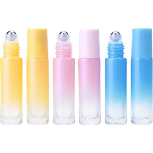 250 X 10ml Portable Pearlescent Dream Colorful Thick Glass Roller Essential Oil Perfume Bottles Travel Sub-bottling Vial