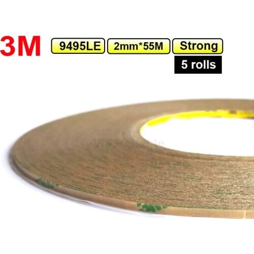 5 Rolls (2mm *55M) Strong Adhesion 3M 9495LE Transparent Double Adhesive Tape for phone Tablet Mini Pad Touch Screen Camera Lens