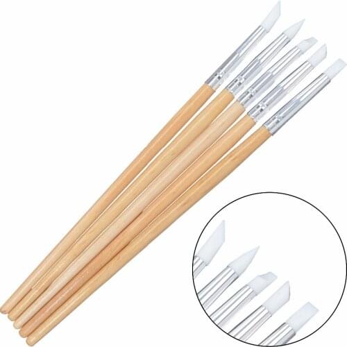 YZWLE 5PCS/Pack Silicone Nail Art Sculpture Pen Emboss Carving Polish Craft Wooden Handle Nail Art Brush Pedicure Tool 26