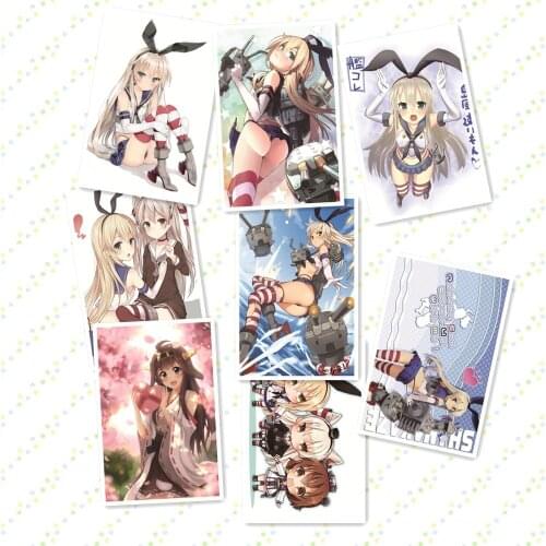 8 pcs/lot Anime Kantai Collection Posters toy 8 different Paintings Wall Picture embossed Poster Toy