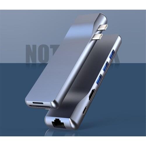 8in1 Dual Type C to HDMI-compatible Multi USB3.0 Micro-SD/TF Card Ethernet Hub Dock Adapter