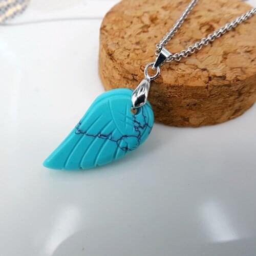 42cm Chain Wings Pendants Necklace Natural Semi-precious Stone 30x16mm Pendant Size 15 Colors For Your Choice Wholesale