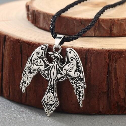 CHENGXUN Mens Viking Odins Raven Necklace Ancient Dinosaur Pendant Large Bird Necklace Slavic Symbol Amulet Celtic Jewelry