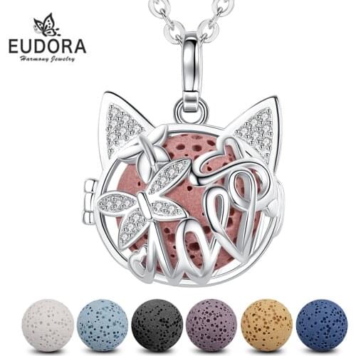 Eudora NEW DIY Butterfly Cat Aroma Diffuser Pendant Floating Locket Cage Pendant with 7PC Lava Stone Volcanic Necklace Nice gift