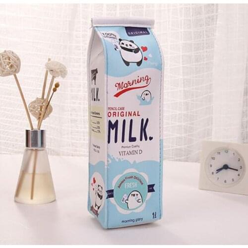 Character blue milk box bag style pencil case kids pencil bag children cartoon school supplies stationery pu material estojo