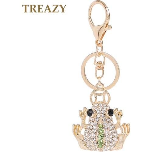 Exquisite Lucky Frog Key Chain Full Rhinestone Frog Pendant Gold-color Crystal Key Chain for family & friends gifts