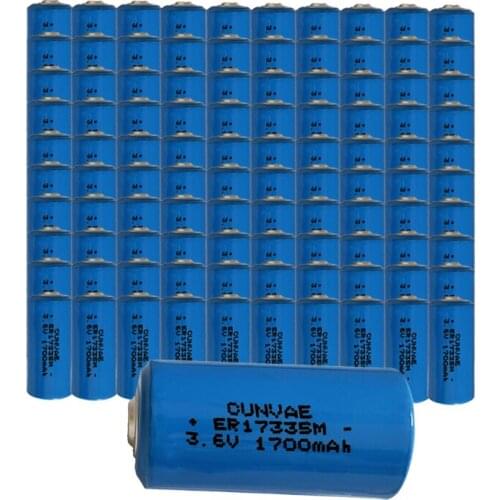 100PCS 3.6V ER17335M 17335 CR123A lithium Li-ion battery 1700mah High magnification for laser flashlight LED torch Water meter