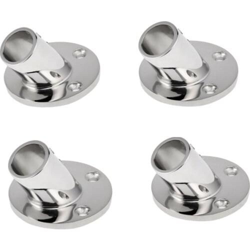 Lots Of 4 Hand Rail Fittings 45 Degree 1" Pipe Round Base Stainless Steel Boat