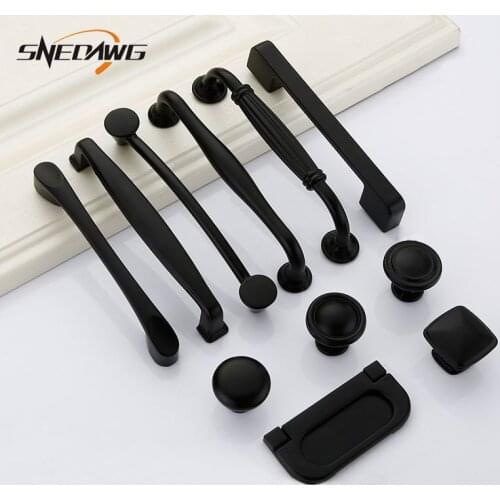 Furniture Handles Single Hole/96mm/128mm Hole Pitch Furniture Door Handles Black Aluminum Alloy Handles Wardrobe Door Pulls