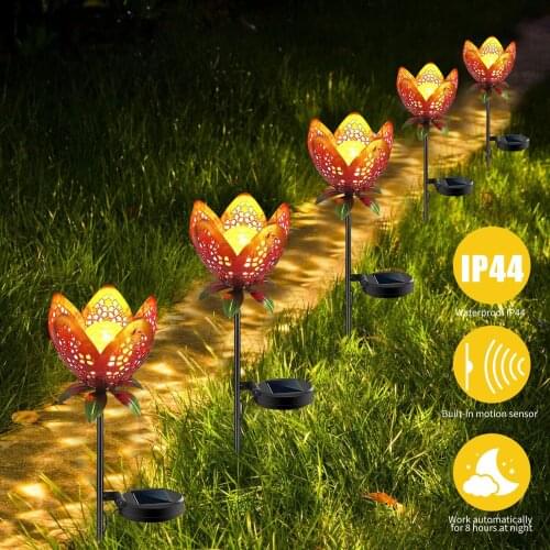 Metal Flowers Solar Lights Garden Stake Art Lamp Waterproof Decorative for Outdoor Walkway Pathway Yard Lawn Courtyard