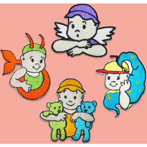 Cartoon Angel Patches for Kids Clothes DIY Stripes Iron on Wings Boys Appliques Thermo Clothing Stickers Embroidery Badges