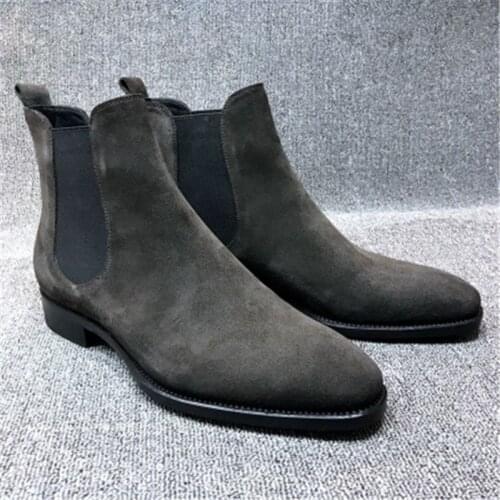 Mens Faux Suede Chelsea Boots High-top Pointed Toe Ankle Boots Walking Shoes Wear Resistant Casual Shoes Botas Mujer Size 39-48