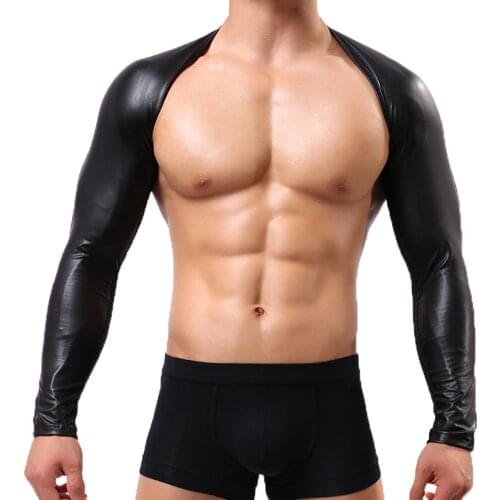 Men Chest Harness Faux Leather Mesh Breathable Lingerie Harness Long Sleeve Crop Top Sexy Latex Belt Strap Club Party Costumes