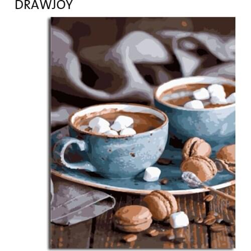 DRAWJOY Framed Picture DIY Painting By Numbers Oil Painting Of Coffee Painting& Calligraphy Home Decor Still Life