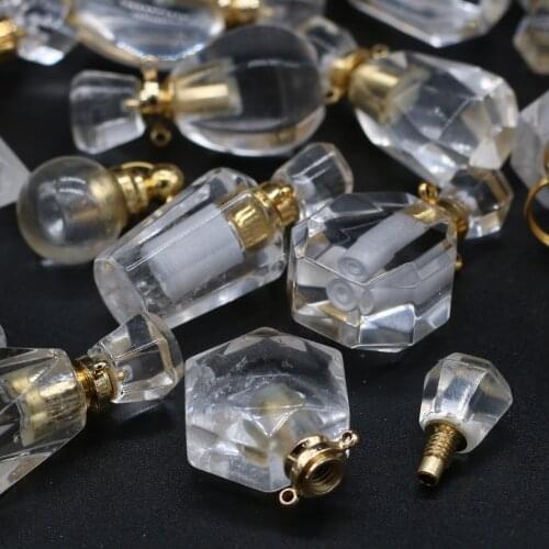 Natural Stone Crystal Perfume Bottle Connector Essential Oil Diffuser Charm Clear Quartz Pendant for Jewelry Making DIY Necklace