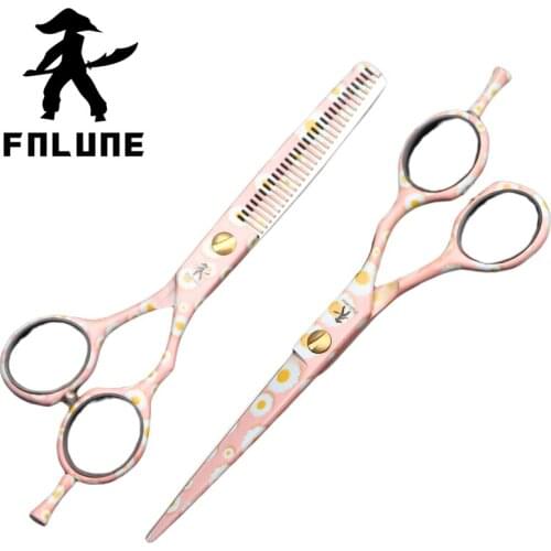 FnLune 6 Inch 9Cr18Mov Cherry Blossoms Professional Hair Salon Scissors Cut Barber Haircut Thinning Shear Hairdressing Scissors