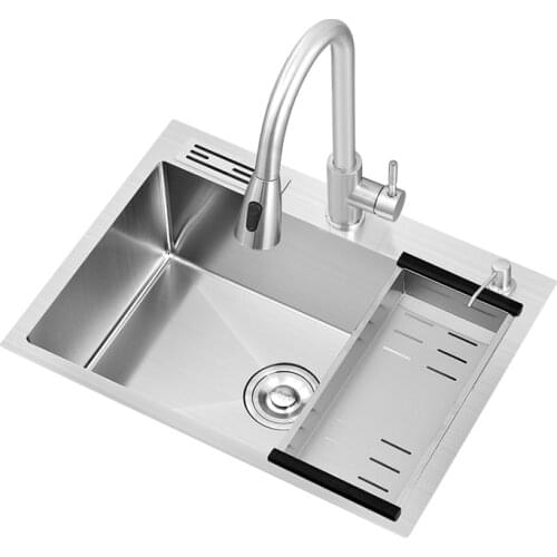 304 stainless steel sink thickened large single groove brushed hand basin kitchen sink sink with knife rest