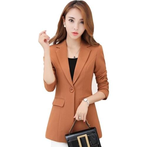Plus Size 4XL 2019 Spring New Women Small Blazers Slim Solid Long Sleeve Pocket Elegant Ladies Suit OL Female Coat Tops Outwear