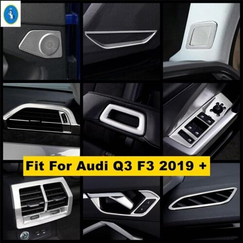 Silver Interior Refit Kit Pillar A / Door Speaker / Lift Button / Air AC / Armrest Panel Cover Trim For Audi Q3 F3 2019 - 2021