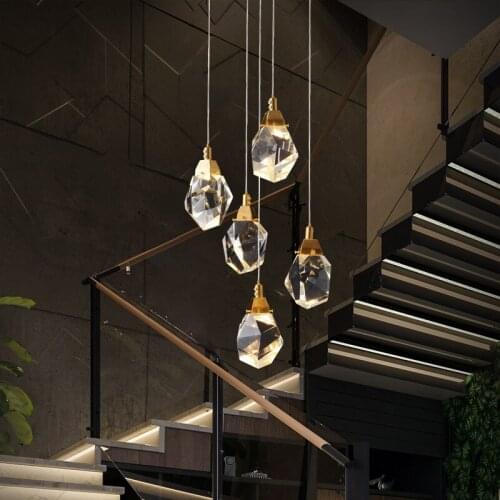 Modern Crystal Chandelier Lighting LED Contemporary Home Deco Irregular Cristal Pendant Hanging Lamp Interior Stairs Villa Loft