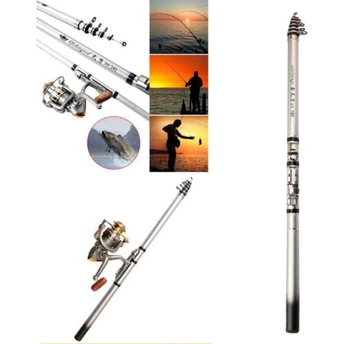 Travel Telescopic Fishing Rod Portable Carbon Fiber Spinning Fishing Pole Reel