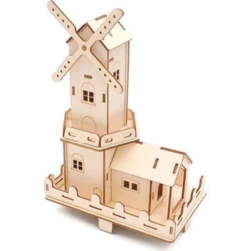 Three-dimensional Kid Toy Wooden Dutch Windmills Lighting Effect 3D Dutch Windmills Toys STEM Teaching School Physics