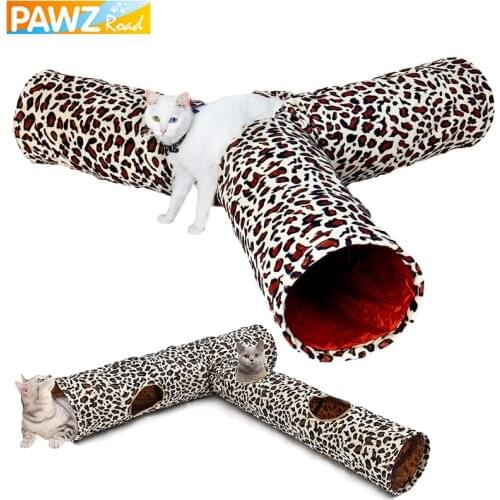 Pet Cat Tunnel Toys Leopard Crinkly Tunnel with Ball Kitten Play Toy for Cat Kitten Collapsible Rabbit Cat Toy Игрушки для кошек
