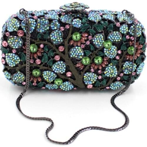 High Quality Pink/Green Rhinestone Women Party Purse Hollow Out Black Lady Dinner Evening Handbags Female Shoulder Bags Clutches
