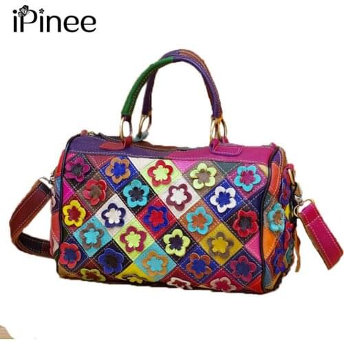 IPinee Hand-made Applique Colorful Women Messenger Bags Genuine Leather Crossbody Cowhide Handbags Brand Fashion