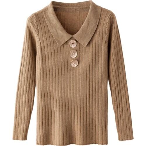 ZG1265 2020 Autumn and winter new slim lapel pullover womens long sleeve large button knit sweater cheap wholesale