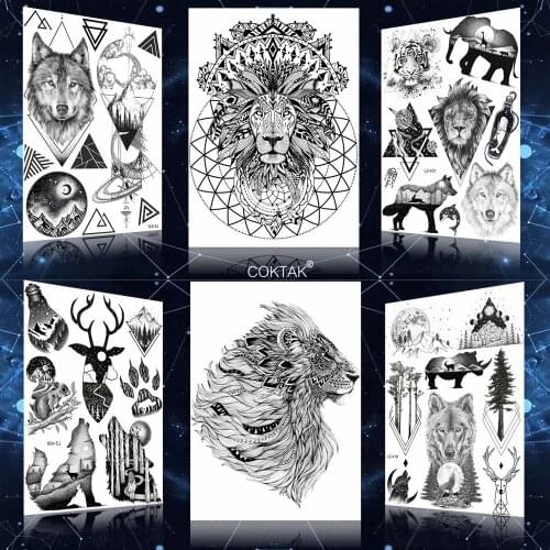 Women Men Black Lion India Tiger Tattoos Stickers Body Art Painting Waterproof Tattoo Temporary Fake Custom Makeup Tatto Paste