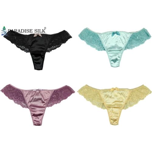 4 Pair Womens Thong 93% Silk 7% Spandex Sexy Lace Panties Size US S M L XL