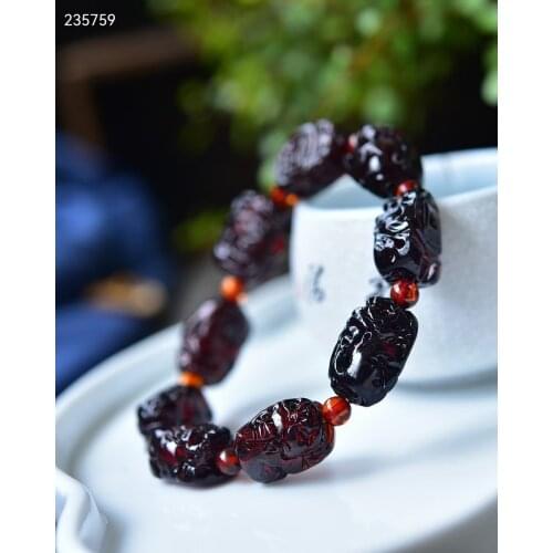 Genuine Natural Blood Amber Pi Xiu Carved Bead Bracelet Women 20.2/14.1/11.9mm Rare Stretch Round Beads Bracelet AAAAAA