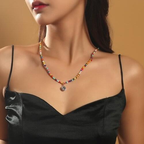Bohemia Charm Pendant Necklaces For Women Shine Zircon Choker Collar Colorful Bead Chain On The Neck Summer Jewelry