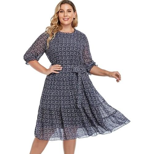 2021 Summer womens Plus Size print Flower Dress fashion Ladies Chiffon vintage elegant dresses 4XL 5XL 6XL