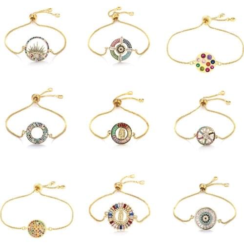 Daihe Bohemia Gold Plated Rainbow Round Bracelet Women Adjustable Colorful 5A Zircon Copper Chain Bracelet Female Gift Jewelry