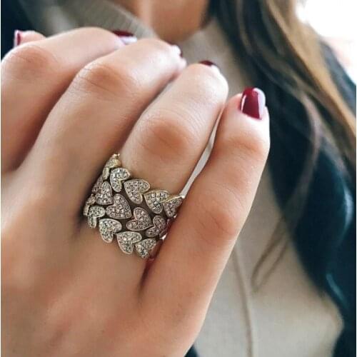 Gold filled micro pave clear cz cubic zirconia Heart engagement band ring fashion lover gift jewelry size 6 7 8