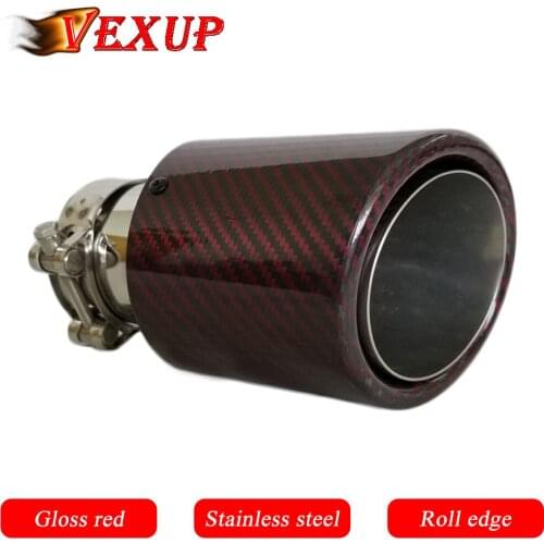 1PCS Car Exhaust Pipe Muffler Tail Pipe Muffer Tip Universal Tail Throat Stainless Steel Pipe Gloss/Matte Red Carbon Decoration