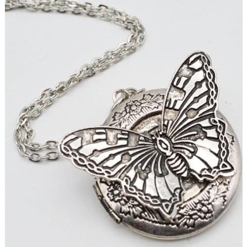 10pcs Handmade Big Insect Charms Lockets Antique Silver Round Crafts Lockets With Butterfly Necklace XSH-244