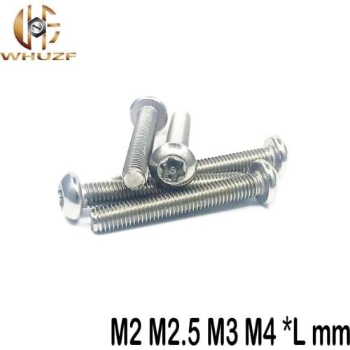 100pcs M2 M2.5 M3 M4 GB2672 304 stainless steel pan head torx machine security screw pin screw anti theft screws