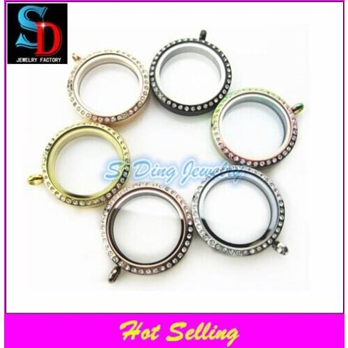 12pcs/lot 30mm stainless steel floating charms mix 6 colors round magnetic with crystal glass locket pendant(1color=2pcs)