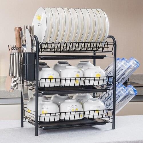 2 Tiers Dish Rack Holder Basket Plated Iron Home Washing Great Kitchen Sink Dish Drainer Drying Rack Organizer