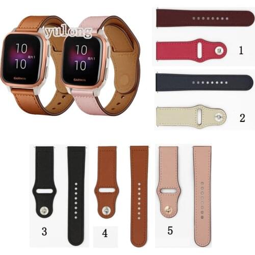 20mm Quality Leather Watch Band Strap for Garmin Venu SQ Smart Watch Repleacement Wrist band for Vivoactive 3 trainer music