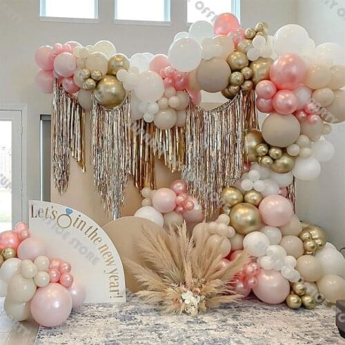 223pcs Doubled Pearl Dusty Pink Balloons Garland Wedding Party Decoration White Sand Ballon Arch Gold Globos Baby Shower Decor